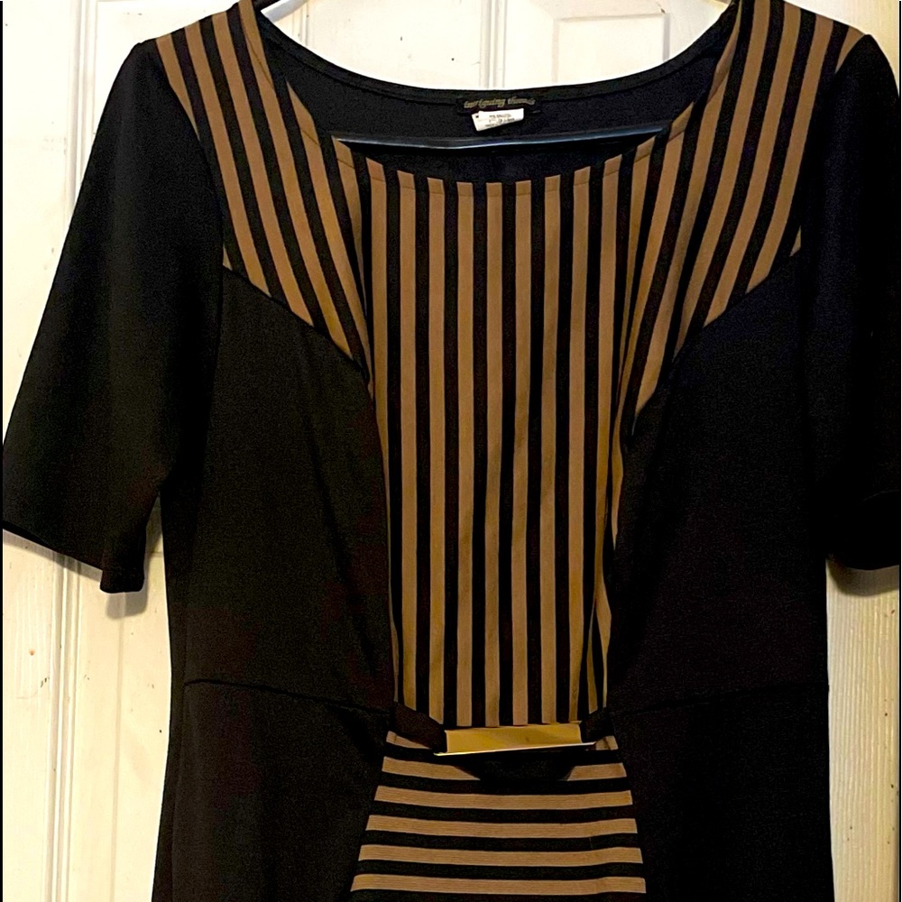 Intriguing Threads :Black and Nude Brown Dress With Gold Center Details.